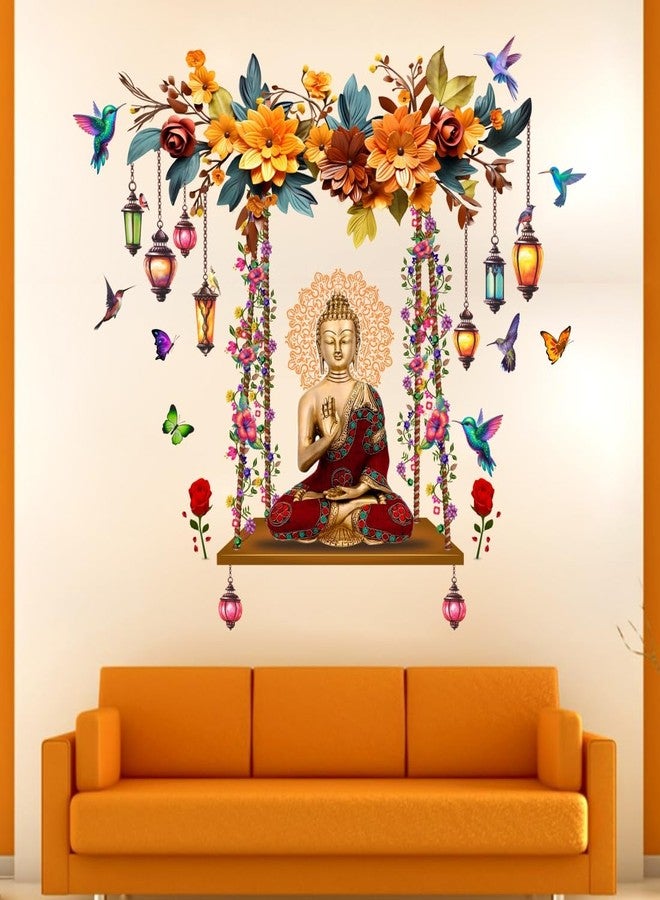 DivineDesigns ملصق حائط من تصميمات ديفاين ديزاينز، يضم بوذا الأحمر والفراشات والزهور - Image 2